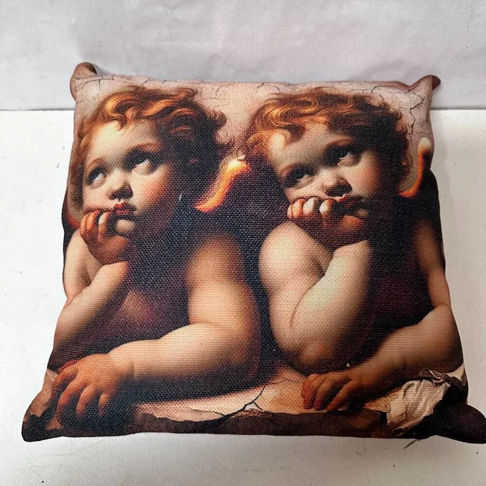 Thinking Cherubs Pillow Cherubim Putti Renaissance Gift Angel Bored Cupid NWT